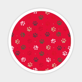 Red background colored paw print Magnet